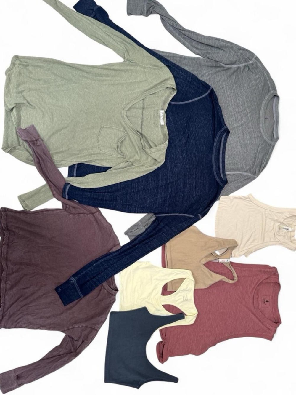 Free People Mixed Ribbed Tops in Olive, Navy, Gray, Mauve & Cream